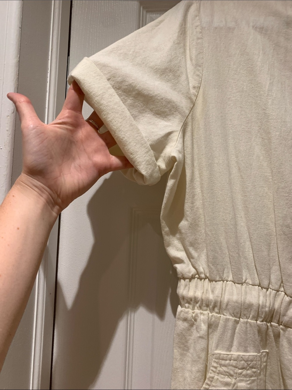 Universal Thread Cream Short-Sleeve Drawstring Romper - Picture 4 of 14